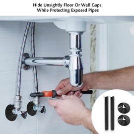 2 Set Radiator Pipe Covers, Black Pipe Covers 15mm, Black Radiator Cover, Durable Plastic Collars & Sleeves, Easy to Install and Remove, Perfect for Finishing and Protecting Exposed Pipe Holes