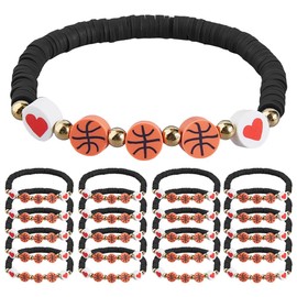 DICOSMETIC 24 Stück Sport Charm Armbänder Basketball Perlenarmbänder Schwarzes Ton Perlenarmband Sport Team Party Geschenke Für Sport Basketball Team Liebhaber Spieler Geschenke 6-7/8 Zoll(17.5cm)
