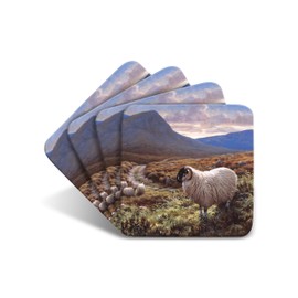 Sheep by a Country Road Drinks Coasters by Wildlife Artist Julian Friers - Set of 4 Sheep Coasters - Non-Slip, Cork Table Coasters