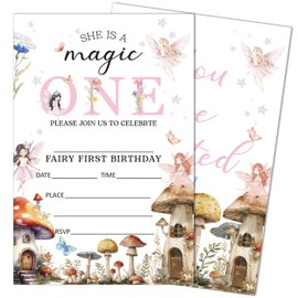SIXEIGHT Fairy First Birthday Party Invitations, 1st Birthday Party Supplies, 20 Fill-in Style Birthday Party Invitations with Envelopes for Girls Boys, Birthday Party Favor & Decoration (4"x6")-B27