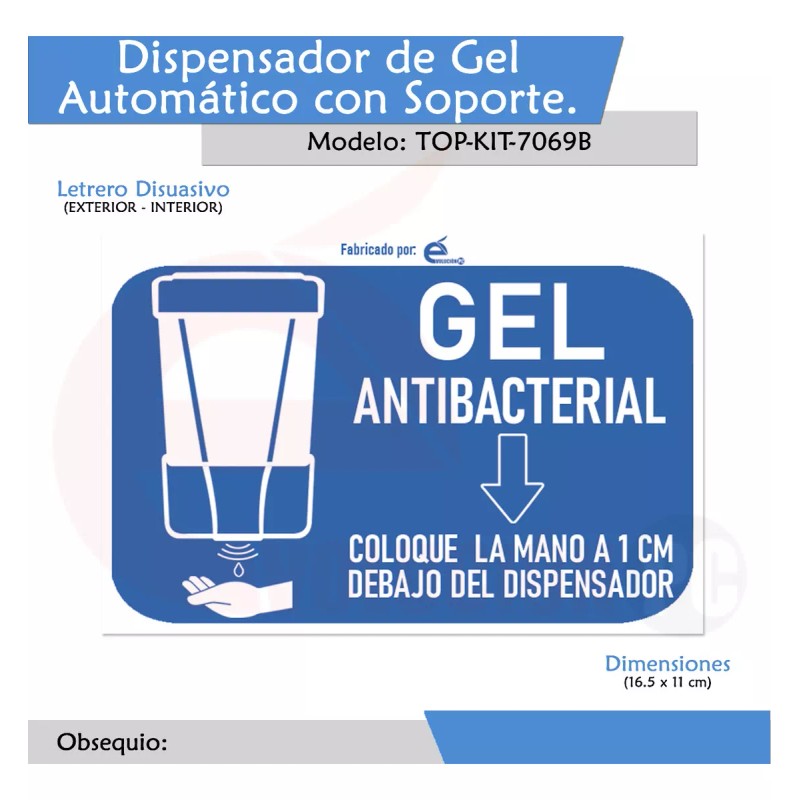 Seguridad Total Kit Despachador Gel Antibacterial + Pedestal Anticontacto V2