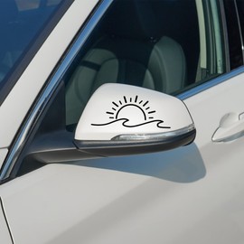 TOMALL 3pcs 7.4'' Sun and Wave Stickers for Car Window Ocean Mountain Vinyl Decals for Car Truck Bumper Fender Trunk Laptop Motorcycle (Black)