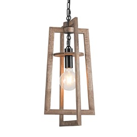 Farmhouse Chandelier Rustic Wood Pendant Light, Trapezoid Semi Flush Mount Ceiling Light with Adjustable Chain & E26 Base for Kitchen Island, Dining Room Entryway Living Room Entrance Hall 12.3"
