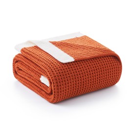 Amélie Home Chenille Waffle Throw Blanket for Couch, Reversible Soft Cozy Knit Blanket Lightweight Warm Decorative Throw for Sofa, Bed, Living Room, Burnt Orange, 50 x 60 inch