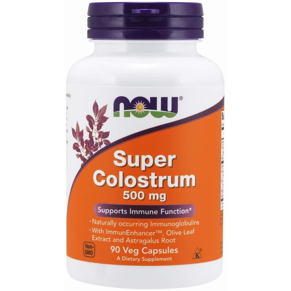 NOW Supplements, Super Colostrum 500 mg, Naturally occurring Immunoglobulins with ImmunEnhancer, Olive Leaf Extract and Astragalus Root, 90 Veg Capsules