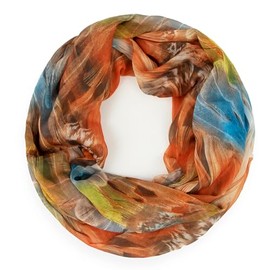 Gloop Loop Tube Scarf for Women Scarf Silky Airy Light with Colourful Pattern Print, Orange/yellow/light construction