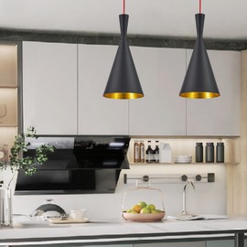 GLAMIGHT Modern Black Pendant Light for Kitchen Island - Small Industrial Chandelier with Cone Metal Shade, Adjustable Cord