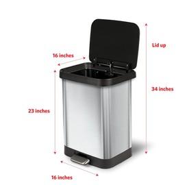 Glad GLD-74506 Stainless Steel Step Trash Can with Clorox Odor Protection | Large Metal Kitchen Garbage Bin with Soft Close Lid, Foot Pedal and Waste Bag Roll Holder, 13 Gallon, Stainless