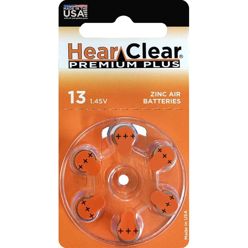 HearClear Size 13 PR48 1.45V Hearing Aid Batteries Orange Tab