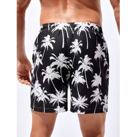 Floerns Men's Boho Swim Trunks Graphic Print Drawstring Waist Shorts Bathing Suit, Black and White, X-Large