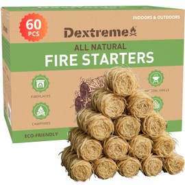 Dextreme Fire Starter (60 PCS) Natural Fire Starters for Campfire, Charcoal Starter, Fireplace, Wood Stove, BBQ, Chimney, Fire Pit, and Grill | All Weather, Odorless, Non-Toxic, w/10 Min Burning Time