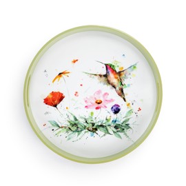 DEMDACO Hummingbird Stopping By - Dean Crouser - 18 Inch Wood Composite Round Serving Tray with Cutout Carry Handles