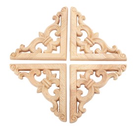 MUXSAM 4Pcs Wood Carved Appliques Onlays, Unpainted Wooden Corner Carvings Decals Frame Molding Set for Wall Door Mirror Cabinet Dresser Cupboard Headboard Wardrobe Closet Decor, 8x8cm/3.15"x3.15"