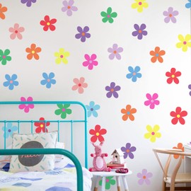 UntilPlan 30 Pcs Flowers Wall Decal Boho Wall Decals Vinyl Wall Daisy Stickers Cute Girls Groovy Floral Stickers for Baby Kids Bedroom Bathroom Living Room Home Decoration-Color Daisy
