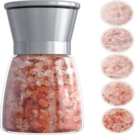 WEFOO Manual Salt or Pepper Grinder, Adjustable Coarseness for Fresh Spices, Stainless Steel Top, Refillable Glass Body with Ceramic Blades, Perfect for Himalayan Salt & Black Pepper