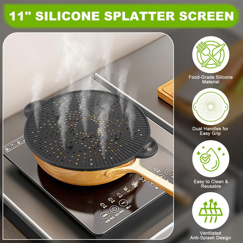 Silicone Splatter Screen for Frying Pan - 11 Inch Heat-Resistant