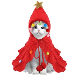 XOYTN Pet Christmas Costume, Cute Red Christmas Cat Cape Xmas Puppy Cloak with Star for Christmas Small Dogs Cats Clothes Puppy New Year Party Supplies (S)