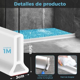 Presa de Agua, Barrera de Tope de Agua de Ducha, Plegable, Separación en Seco y Húmedo, Umbral de Agua de 5X3CM Agua Autoadhesiva para Cocina, Baño (1M)