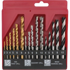Hi-Spec Juego de Brocas de 16 Piezas en Estuche Compacto de Acero Multiuso. HSS con Revestimiento de Titanio, Brocas de Punto de Centrado para Hormigón, Metal, Madera, Plásticos y Ladrillos