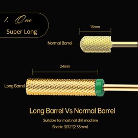 Super Long Nail Bit, CORFULRA Barrel Nail Drill Bit Carbide Tungsten Drill Bit for Nails, Upgrade Professional Advanced bit for Removing Acrylic Nails. Nail Tech Mush Haves (Gold, C)