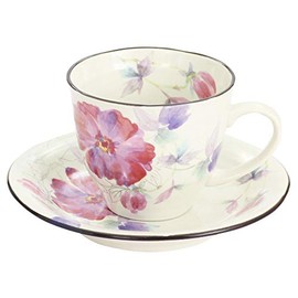 Ceramic Indigo Flower Tsumi Coffee Bowl Plate, Peony Size: Approx. φ3.5 inches (9 mm), H3.0 inches (7.5 cm), 23.9 inches (60185 mm)