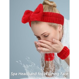 VELSCRUN 6 Pack Spa Headband, Makeup Headband, Face Wash Headband, Skincare Headbands, Red Sponge Hair Band Bow Tie Spa Headband for Washing Face Wristband Set Hair Accessories for Women Girls Gifts