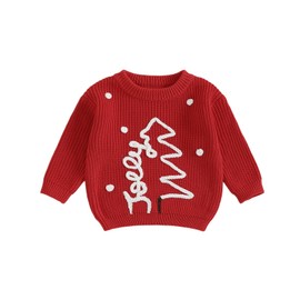 Baby Girl Boy Christmas Outfit Tree Long Sleeve Knit Sweater Toddler Infant Newborn Kids Sweatshirt Pullover (Red, 6-9 Months)
