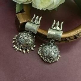 Efulgenz Indian Oxidized Jewelry for Navratri Antique Boho Oxidized Indian Earrings for Women Jhumka Jhumki Earrings Set Indian Oxidized Jewelry Boho Vintage Trishul Damru Jhumka Jhumki Dangle