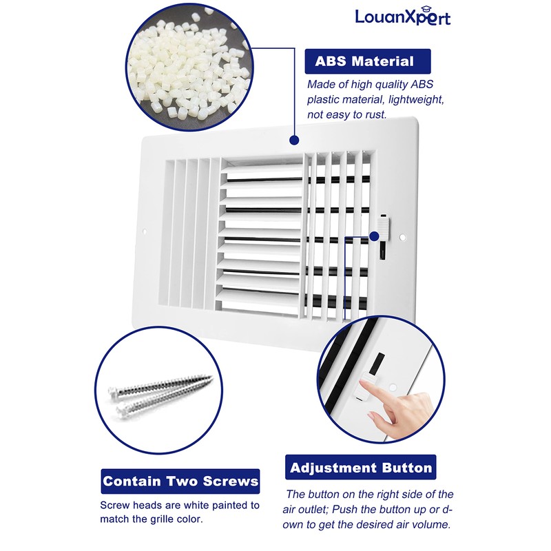 10"x6" Air Vent Cover Ceiling Register,LouanXpert Wall Vent Three-Way Plastic