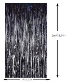 Foil Fringe Curtain, 4 Pack Shimmer Black Streamer Glitter Metallic Tinsel Foil Fringe Curtains Photo Booth Backdrop Tinsel Door Curtains for Wedding Bridal Shower Bachelorette Christmas Party Decor