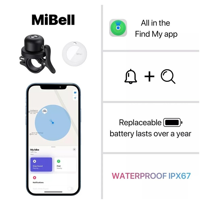 Maplin MiLi MiBell Bicycle E-Scooter Bell Item Locator Apple"Find My"