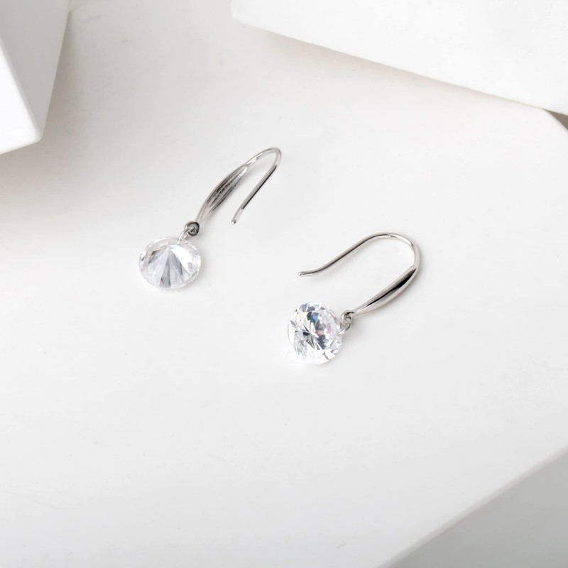 925 Sterling Silver 2ct Solitaire Cubic Zirconia Diamond Stone Dangle