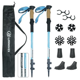 LJINNOVEX Trekking Poles - Lightweight, Collapsible, Adjustable Hiking Poles with Quick Flip Lock, 7075 Aluminum, Natural Cork Grip, Anti Shock Walking Sticks for All Terrain, Men and Women, 2 Pack