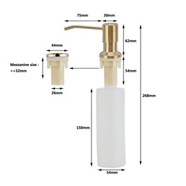 Hapivida Sink Soap Dispenser, 300ml Built in Kitchen Sink Soap Dispenser Countertop Soap Liquid Bottle for Kitchen Sink(Gold)