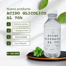 Acido Glicolico Puro Liquido Al 70% 100 Gramos, Cosmético