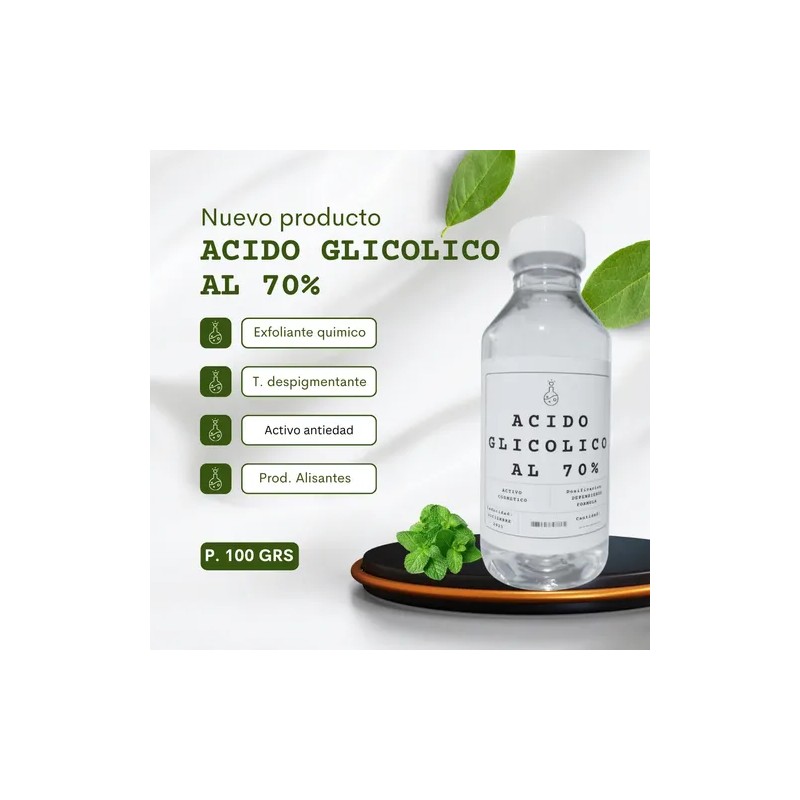 Acido Glicolico Puro Liquido Al 70% 100 Gramos, Cosmético