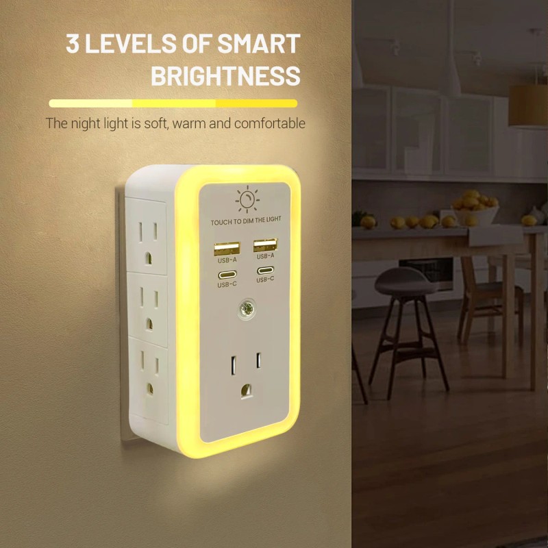 Multi Socket Wall Socket With 7 AC Outlets, ETL Certified