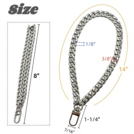 WEICHUAN 8" DIY Iron Flat Chain - Wrist Strap Wrist Chain Purse Straps Handbag Chains Accessories (Silver)