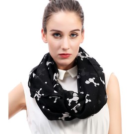 Lina & Lily Women's Loop Scarf with Poodle Dog Motif, black