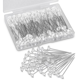 Frociviny 100pcs 2.1 Inches Bouquet and Corsage Pins, Diamond Pins for Flowers with Rhinestones Crystal Head, Elegant Floral Boutonniere Pin for Wedding, DIY Craft, Bridal Bouquet