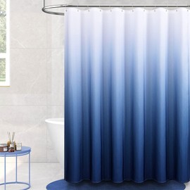 BTTN Stall Fabric Shower Curtain - 36 x 72 Inch Half Ombre Linen Textured Weighted Shower Curtain Set with 6 Plastic Hook, Narrow RV Simple Neutral Walkin Cloth Shower Curtains for Bathroom- Navy Blue