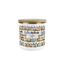 Purely Home Beach Huts Coffee Storage Canister - Seaside Beach Coastal Gift - Metal Enamel Hot Drinks Storage Container