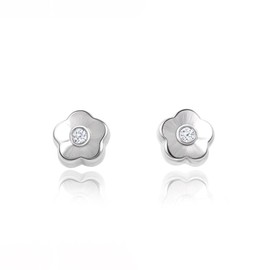 18ct White Gold flower 3 mm baby-newborn Earrings