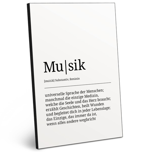 ARTFAVES® Wooden Picture – Explanation/Definition of Word: Music, Black-White Decorative