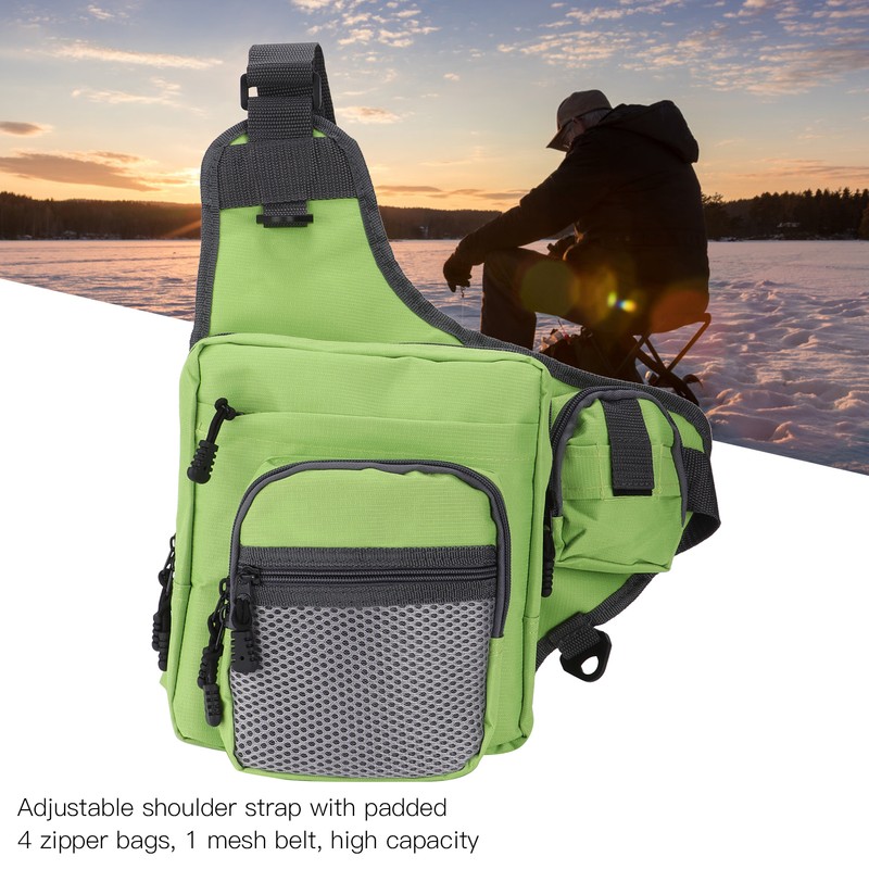 Polyester Multifunctional Fishing Tackle Crossbody Bag with Adjustable Shoulder Straps(Green