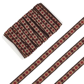 letsinstyle 10 Yards Embroidery Webbing Ethnic Ribbon, 1.1CM Wide Rhombus Jacquard Ribbon, Red Vintage Polyester Woven Trim, Fabric Retro Straps for Sewing Crafting Home Decor DIY Accessories
