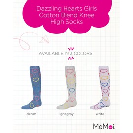 MeMoi Dazzling Hearts Girls Cotton Blend Knee High Socks Light Gray 4