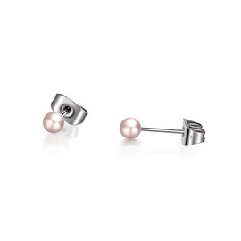 TGNEL Titanium Earrings Pearl Earrings Studs Pink 4mm, Round Ball Pearl Stud Earrings Hypoallergenic for Women Sensitive Ears Pure Titanium Earring Backs Included