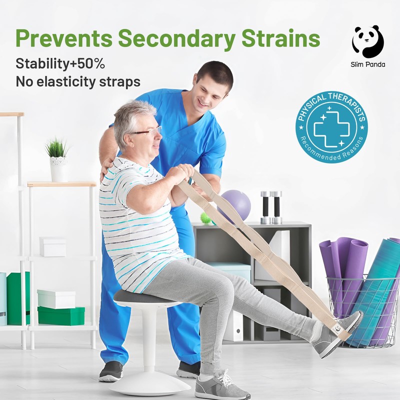Slim Panda Stretching Strap with Loops, Non-Elastic Yoga Strap for