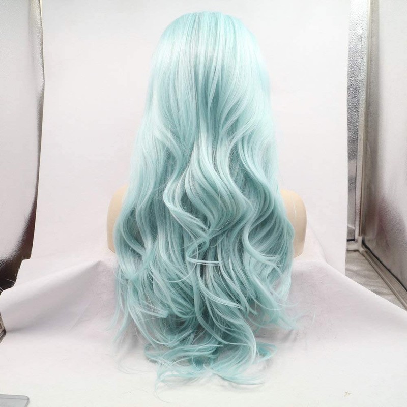 26 Inch Mint Blue Lace Front Wig Long Wavy Baby